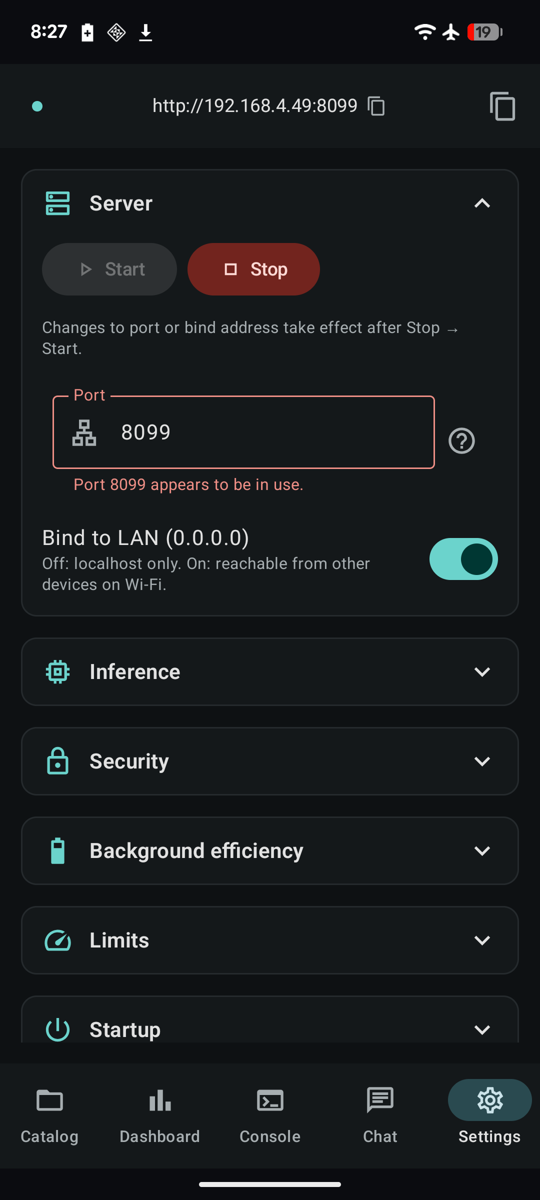 Settings tab